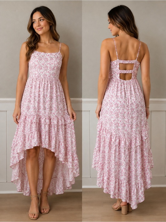 Trixxi Dresses & Skirts - NWT Trixxi Floral Pink High-Low Sundress with Back Cutouts